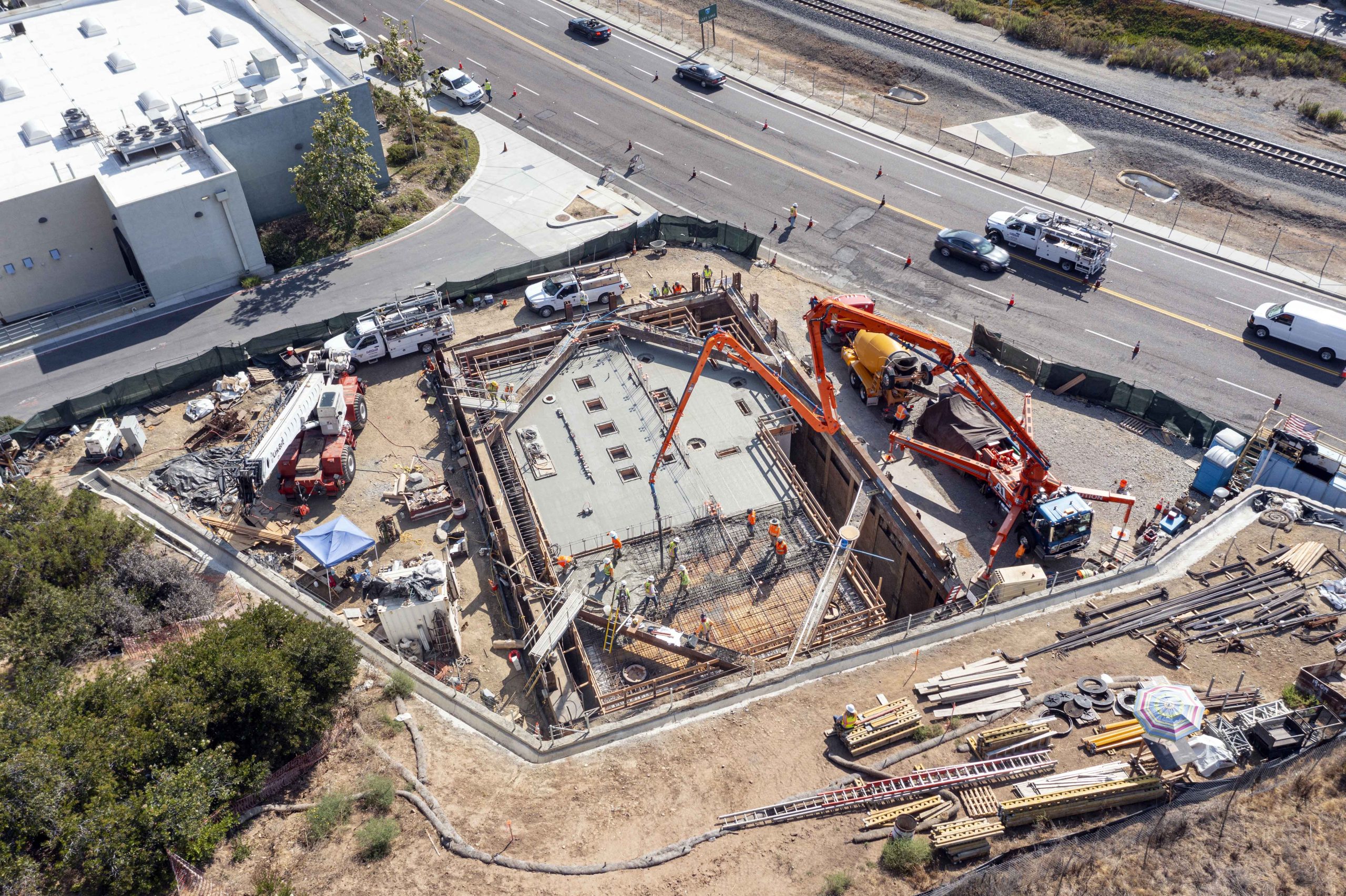 Oceanside Sewer Lift Station overhead view of concrete being poured