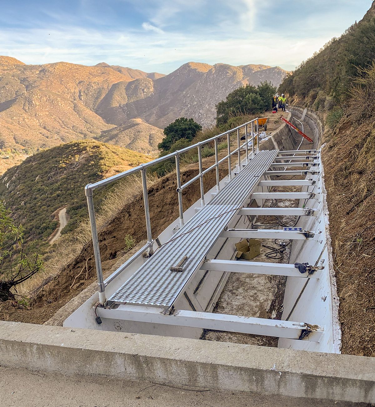 Dulzura flume, steel section inset into damaged area of flume